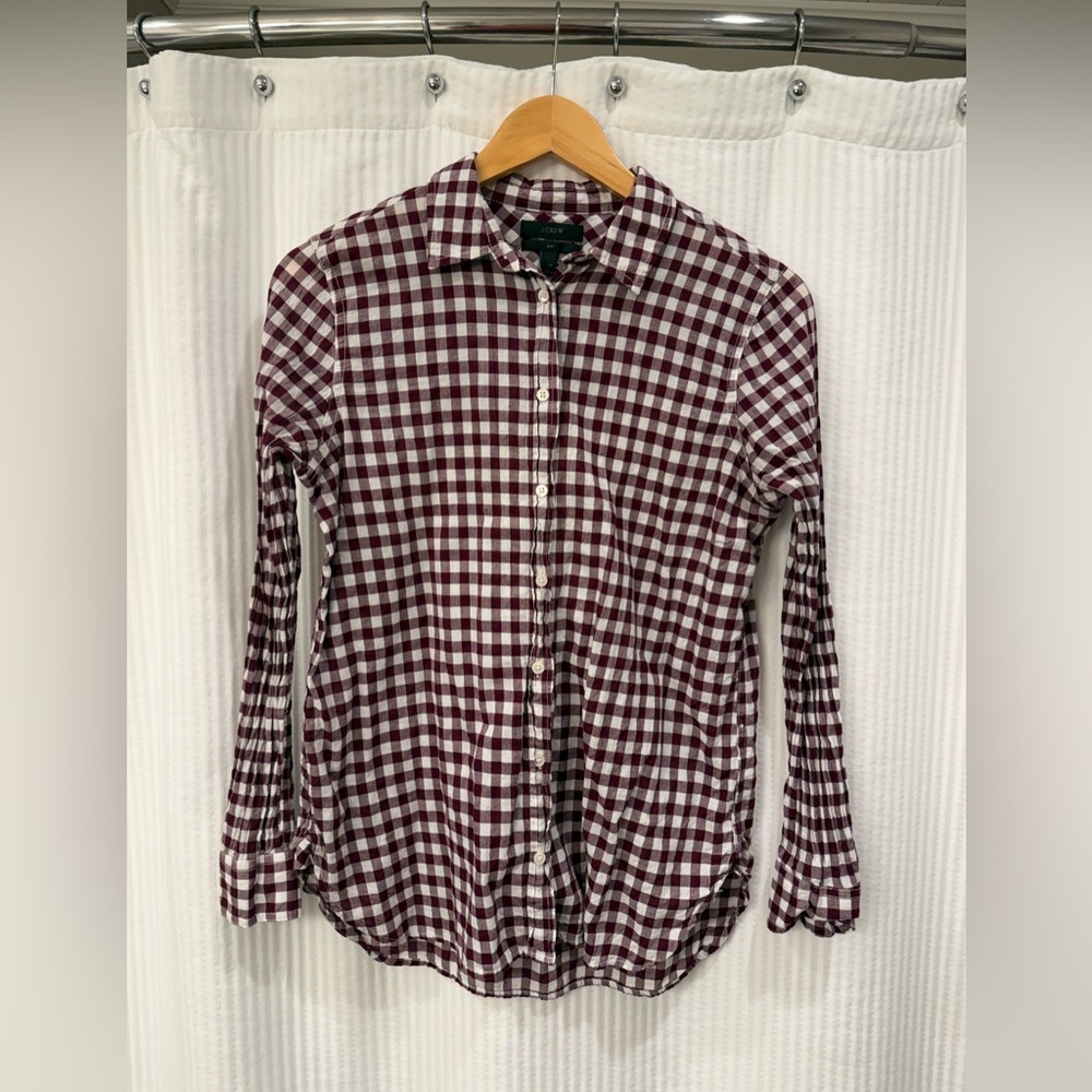 J. Crew Women’s Maroon Plaid Button Down Shirt, size 4P